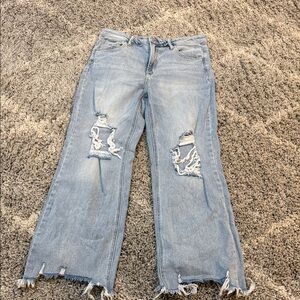 Light Blue Distressed Wide-Leg Jeans for Women